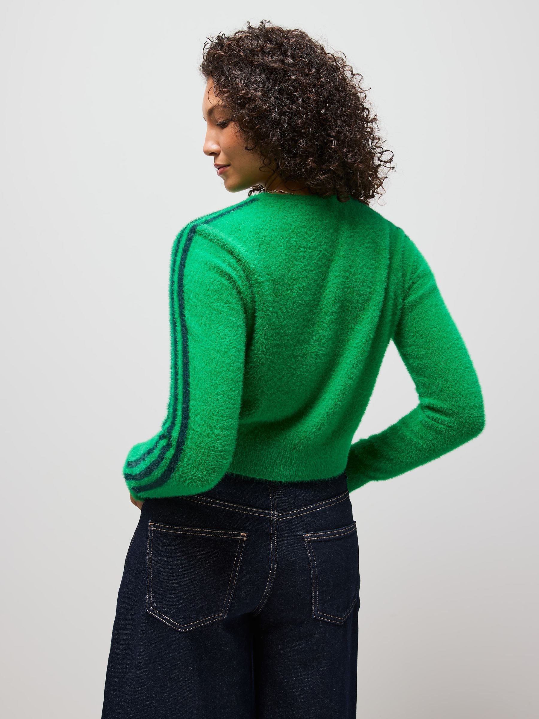 ADEAM オリーブグリーン パフスリーブ ニット Buy adidas Originals Green Fluffy 3-Stripes Cardigan from Next USA
