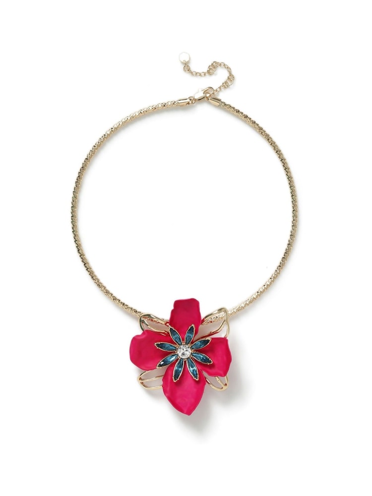 Aela Fushsia Pink Powdercoat Flower Torque Necklace - Image 1 of 2