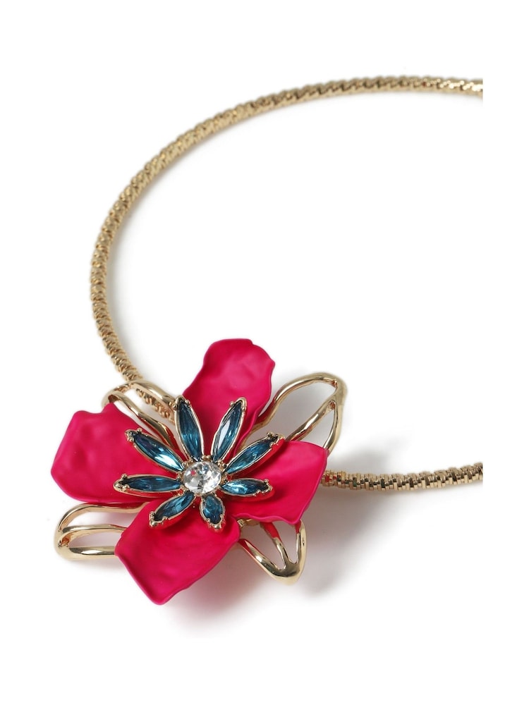 Aela Fushsia Pink Powdercoat Flower Torque Necklace - Image 2 of 2