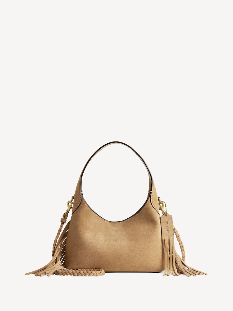 COACH Cream Suede Brooklyn Shoulder Bag 23 with Fringe Detailing - Image 1 of 7