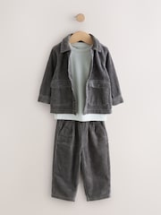 Anthrazitgrau - Textured Corduroy Shacket T-Shirt & Trousers Set (3mths-7yrs) - Bild 1 von 7