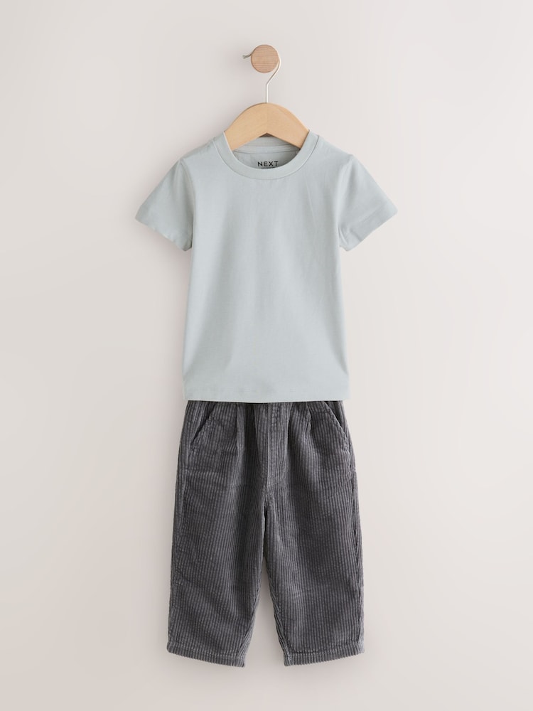 Anthrazitgrau - Textured Corduroy Shacket T-Shirt & Trousers Set (3mths-7yrs) - Bild 2 von 7
