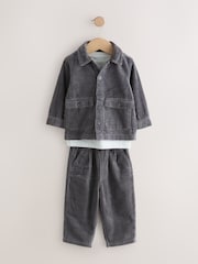 Anthrazitgrau - Textured Corduroy Shacket T-Shirt & Trousers Set (3mths-7yrs) - Bild 3 von 7