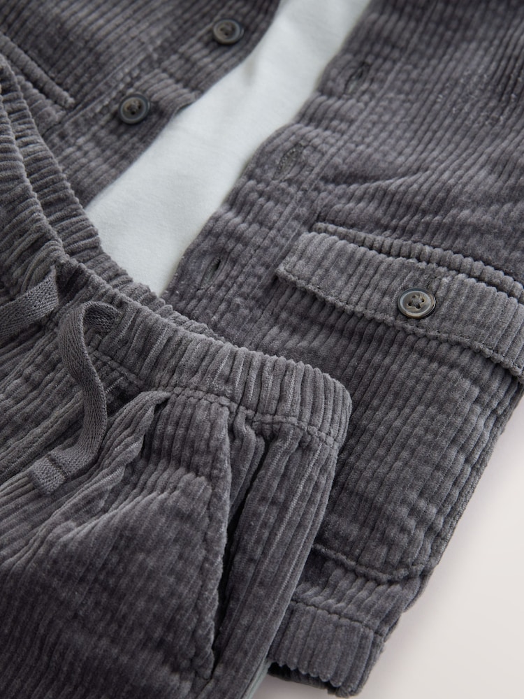 Anthrazitgrau - Textured Corduroy Shacket T-Shirt & Trousers Set (3mths-7yrs) - Bild 7 von 7