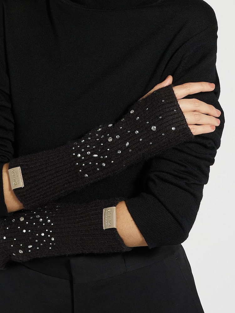 Dune London Black Interest Diamante Fingerless Gloves - Image 3 of 3