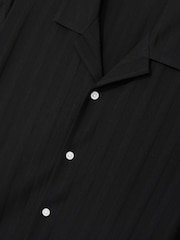 Reiss Black Sampson Cotton Textured Cuban-Collar Shirt - Image 1 of 6