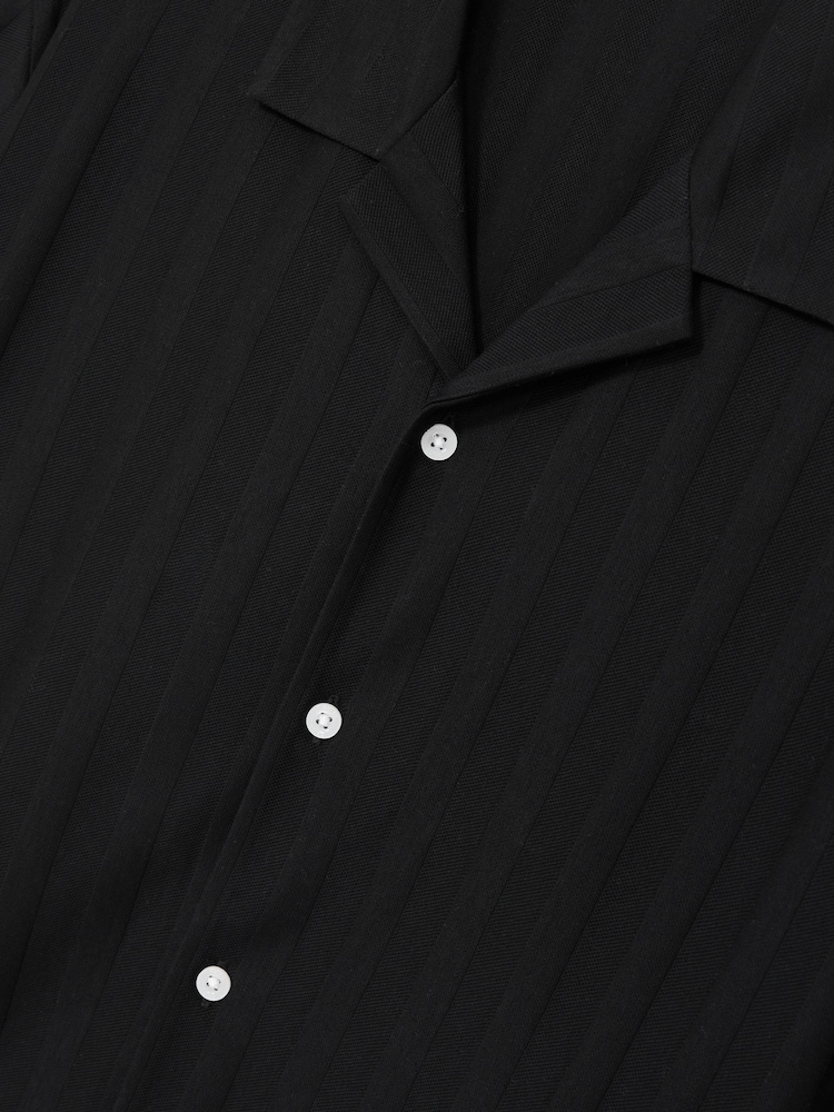 Reiss Black Sampson Cotton Textured Cuban-Collar Shirt - Image 1 of 6
