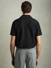 Reiss Black Sampson Cotton Textured Cuban-Collar Shirt - Image 2 of 6