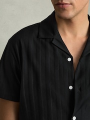 Reiss Black Sampson Cotton Textured Cuban-Collar Shirt - Image 3 of 6