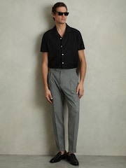 Reiss Black Sampson Cotton Textured Cuban-Collar Shirt - Image 4 of 6