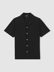 Reiss Black Sampson Cotton Textured Cuban-Collar Shirt - Image 5 of 6