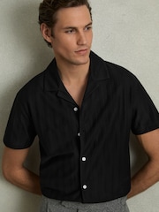Reiss Black Sampson Cotton Textured Cuban-Collar Shirt - Image 6 of 6