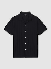 Reiss Navy Sampson Cotton Textured Cuban-Collar Shirt - Image 2 of 6