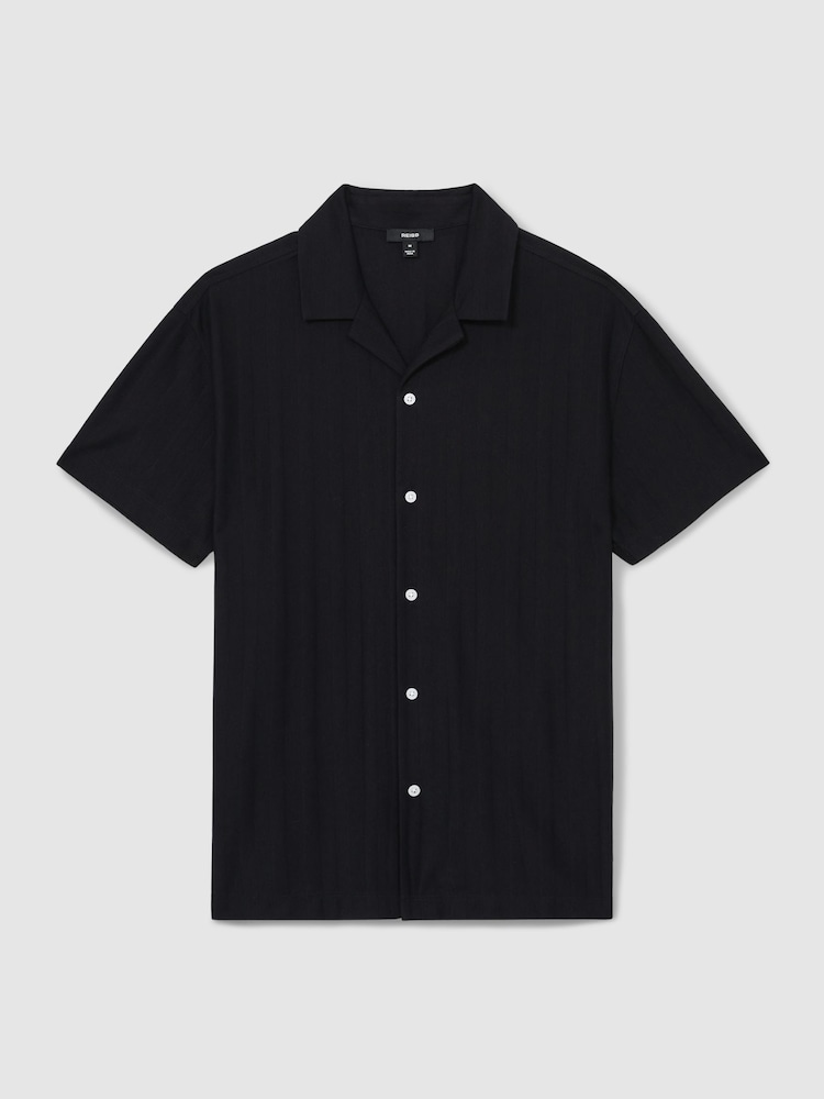 Reiss Navy Sampson Cotton Textured Cuban-Collar Shirt - Image 2 of 6