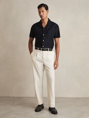 Reiss Navy Sampson Cotton Textured Cuban-Collar Shirt - Image 3 of 6