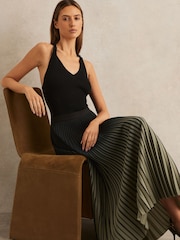 Reiss Khaki/Black Marlie Ombré Pleated Midi Skirt - Image 1 of 6