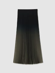 Reiss Khaki/Black Marlie Ombré Pleated Midi Skirt - Image 2 of 6