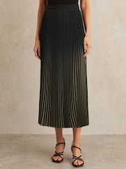 Reiss Khaki/Black Marlie Ombré Pleated Midi Skirt - Image 3 of 6