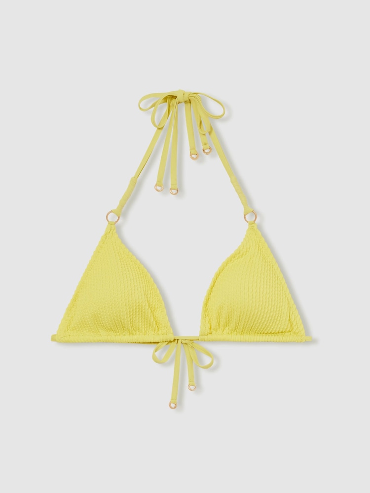 Reiss Lemon Yellow Wynee Crinkle Triangle Bikini Top - Image 2 of 6