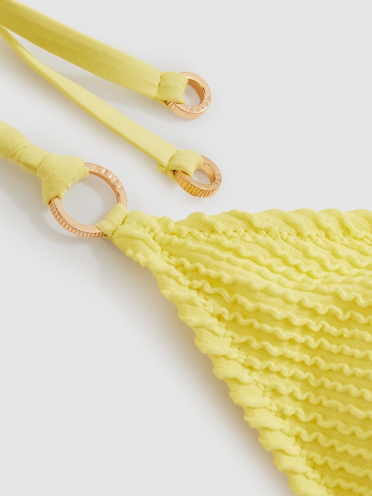 Reiss Lemon Yellow Wynee Crinkle Triangle Bikini Top - Image 6 of 6