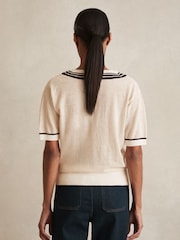 Reiss Neutral Ida V-Neck Fine-Knit Cricket Top with Linen - Image 5 of 6