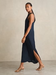Reiss Navy Joy Satin Cut-Out Slip Dress - Image 6 of 7