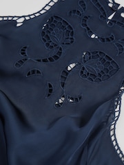 Reiss Navy Joy Satin Cut-Out Slip Dress - Image 7 of 7