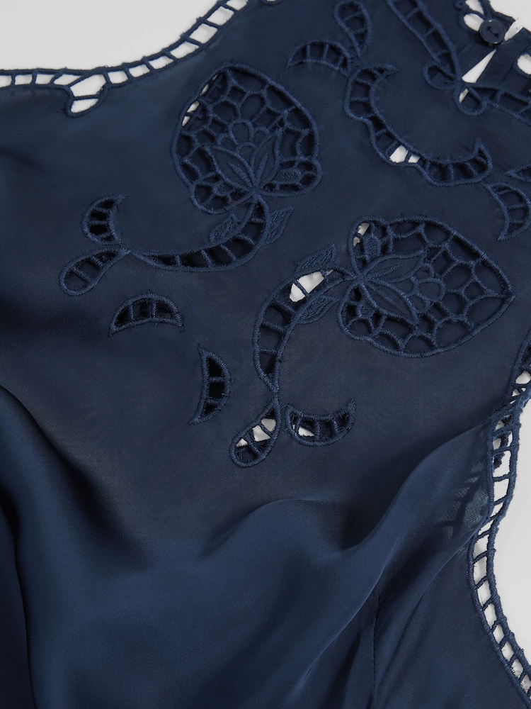 Reiss Navy Joy Satin Cut-Out Slip Dress - Image 7 of 7