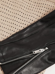 Reiss Black Piper Atelier Leather Woven Biker Jacket - Image 7 of 7