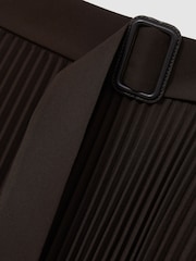 Reiss Chocolate Brown Ava Pleated Belted Midi Skirt - Image 7 of 7