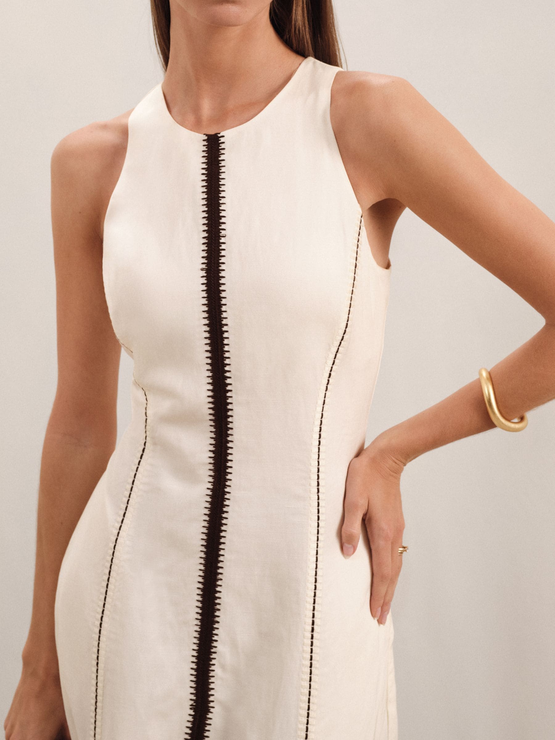 ★REISS Inaya クラフトステッチパネルフレア 上質マキシ★ Buy Reiss Ivory/Black Inaya Petite Craft-Stitch Sleeveless