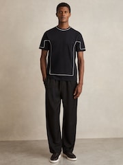 Reiss Navy Baer Cotton Piped-Trim T-Shirt - Image 1 of 5