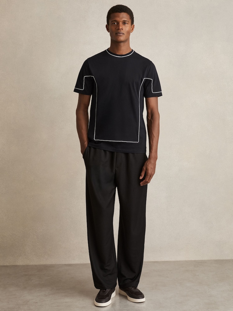 Reiss Navy Baer Cotton Piped-Trim T-Shirt - Image 1 of 5 Reiss Navy Baer Cotton Piped-Trim T-Shirt - Image 1 of 5