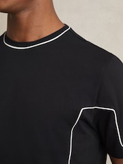 Reiss Navy Baer Cotton Piped-Trim T-Shirt - Image 3 of 5