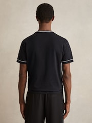 Reiss Navy Baer Cotton Piped-Trim T-Shirt - Image 4 of 5