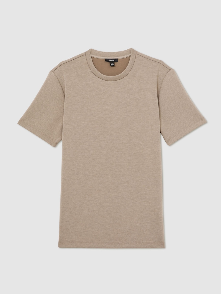 Reiss Taupe Brown Bradley Interlock-Jersey Crew-Neck T-Shirt - Image 1 of 6 Reiss Taupe Brown Bradley Interlock-Jersey Crew-Neck T-Shirt - Image 1 of 6