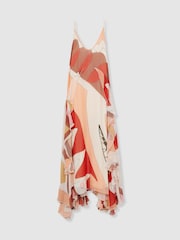 Reiss Cream/Red Sasha Printed Ruffle Trim Maxi Dress - Image 2 of 5