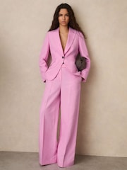 Reiss Pink Raine Wide-Leg Trousers With Linen - Image 1 of 6