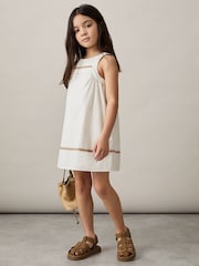 Reiss Ivory Rosie Plaited Trim Sleeveless Dress - Image 3 of 4