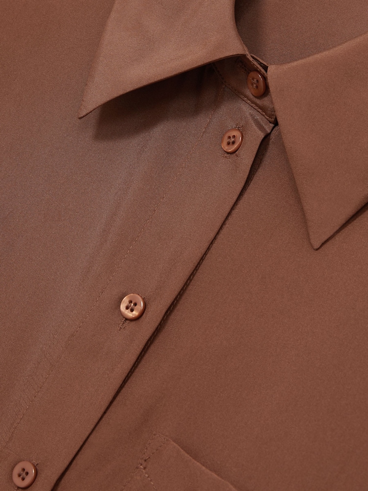 Reiss Brown Reenie Silk Button Sleeve Shirt - Image 7 of 7