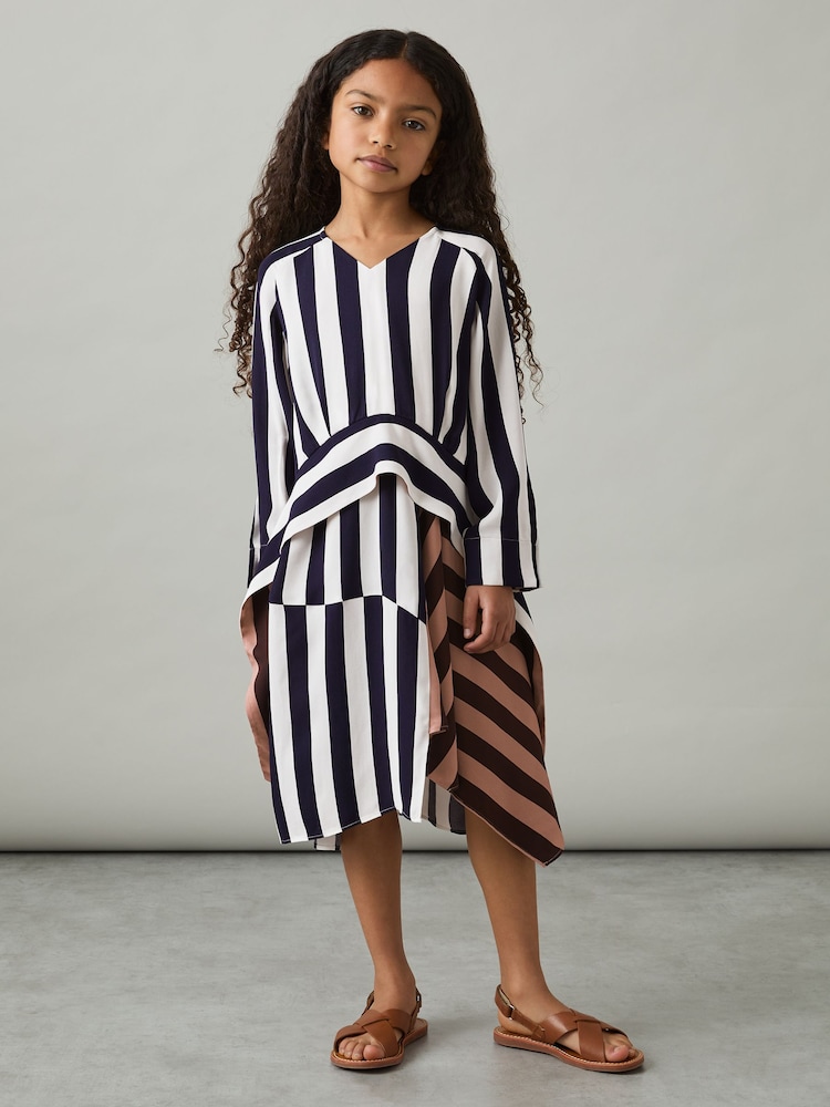 Reiss Multi Nola 4-9 yrs Stripe-Print Handkerchief Dress - Image 1 of 4