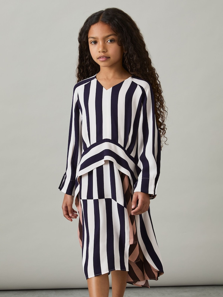 Reiss Multi Nola 9-13 yrs Stripe-Print Handkerchief Dress - Image 1 of 4