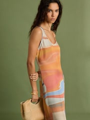 Reiss Coral Layla Sunset Print Sleeveless Slip Dress - Image 1 of 7