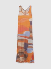 Reiss Coral Layla Sunset Print Sleeveless Slip Dress - Image 2 of 7