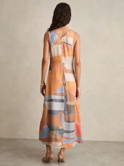 Reiss Coral Layla Sunset Print Sleeveless Slip Dress - Image 5 of 7