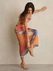Reiss Coral Layla Sunset Print Sleeveless Slip Dress - Image 6 of 7