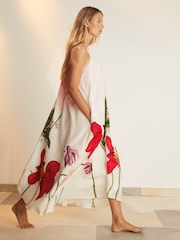 Reiss Ivory Aria NYBG Floral Print Maxi Dress With Linen - Image 3 of 4
