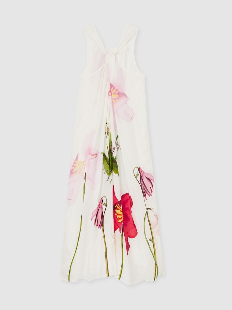 Reiss Ivory Aria NYBG Floral Print Maxi Dress With Linen - Image 4 of 4