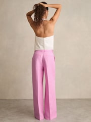 Reiss Pink Raine Petite Wide-Leg Trousers With Linen - Image 1 of 7