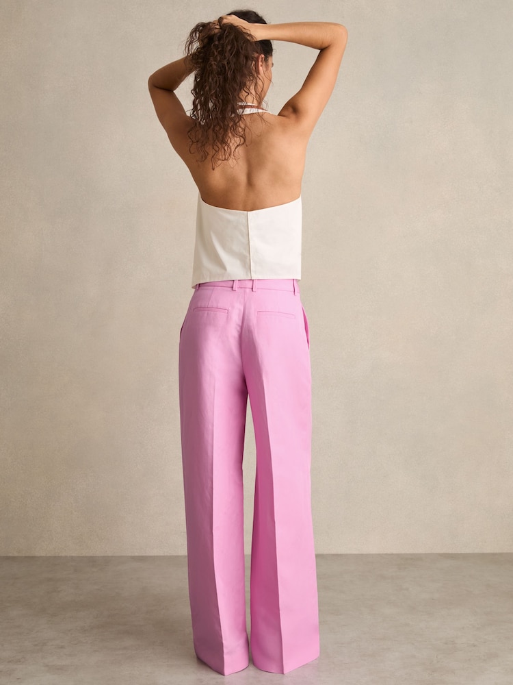 Reiss Pink Raine Petite Wide-Leg Trousers With Linen - Image 1 of 7